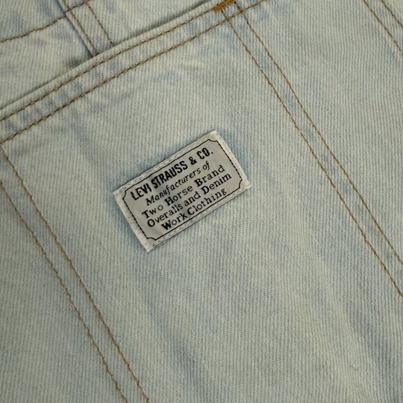 Levi's Shortalls Denim Light Wash Overalls Shorts L - Picture 3 of 4